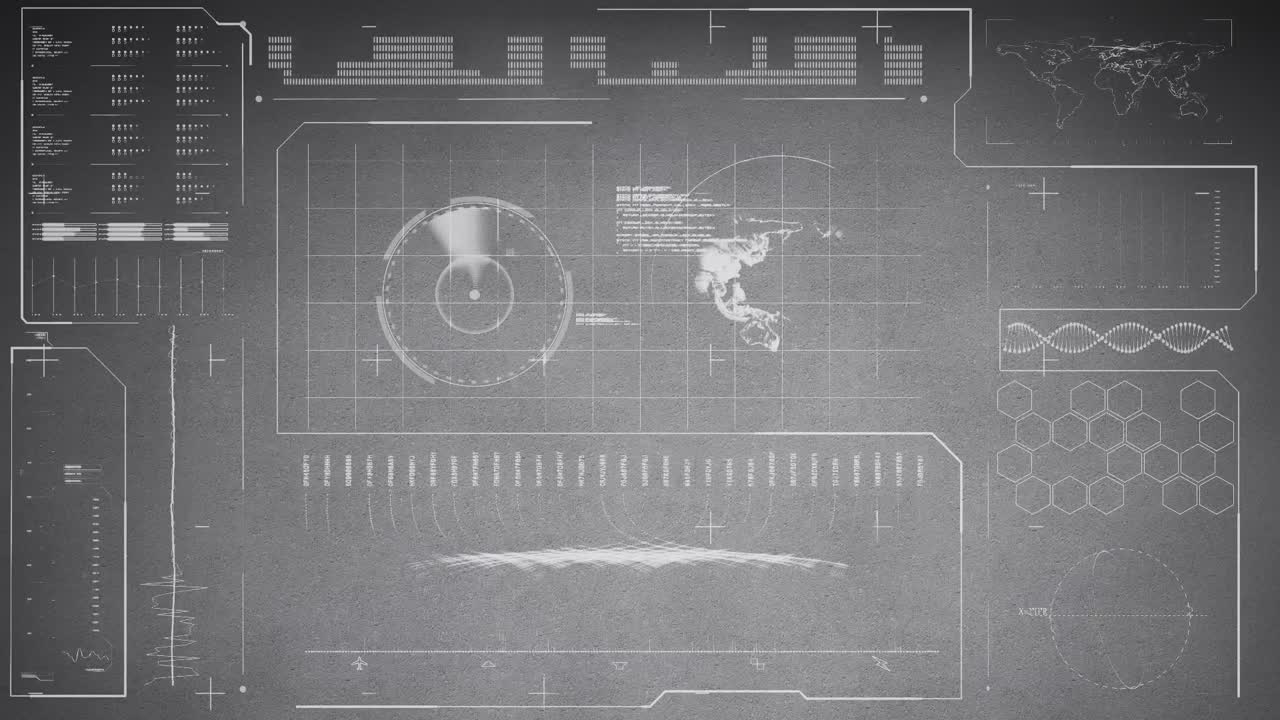 Animation interface with data processing against grey background