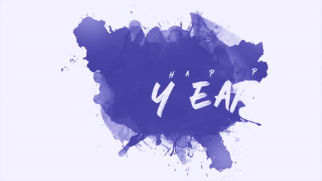 happy new year text with blue watercolor brush on white gradient