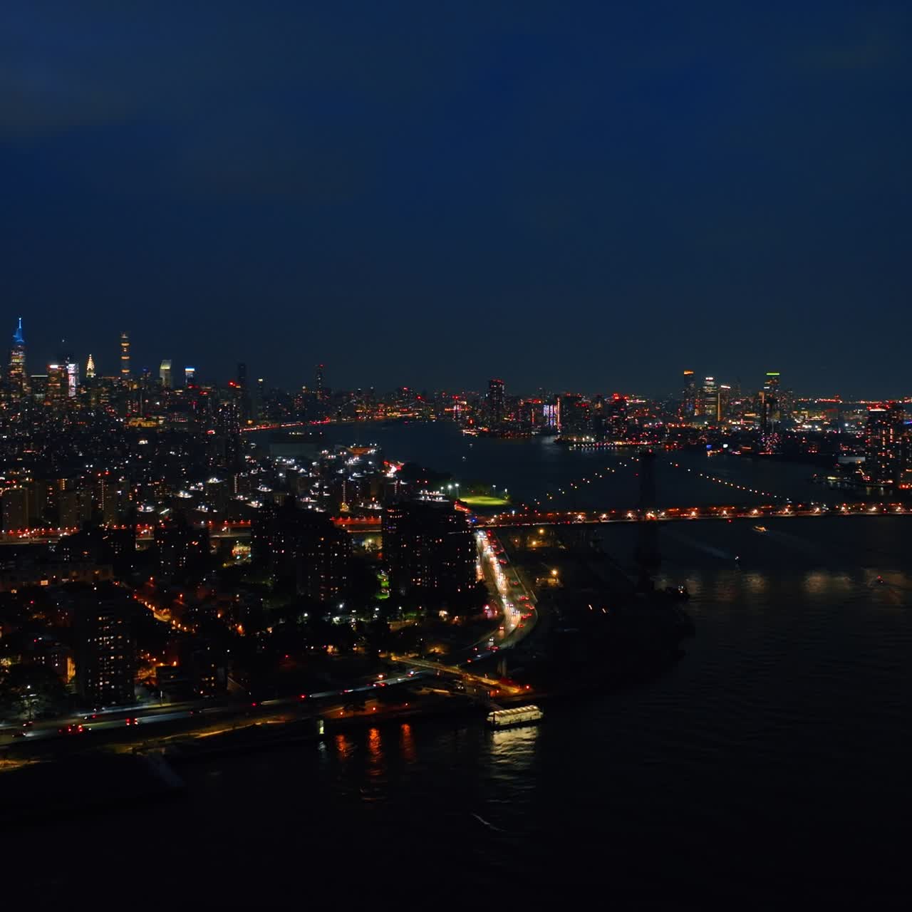 Night city New York aerial view. Top view of manhattan nyc city