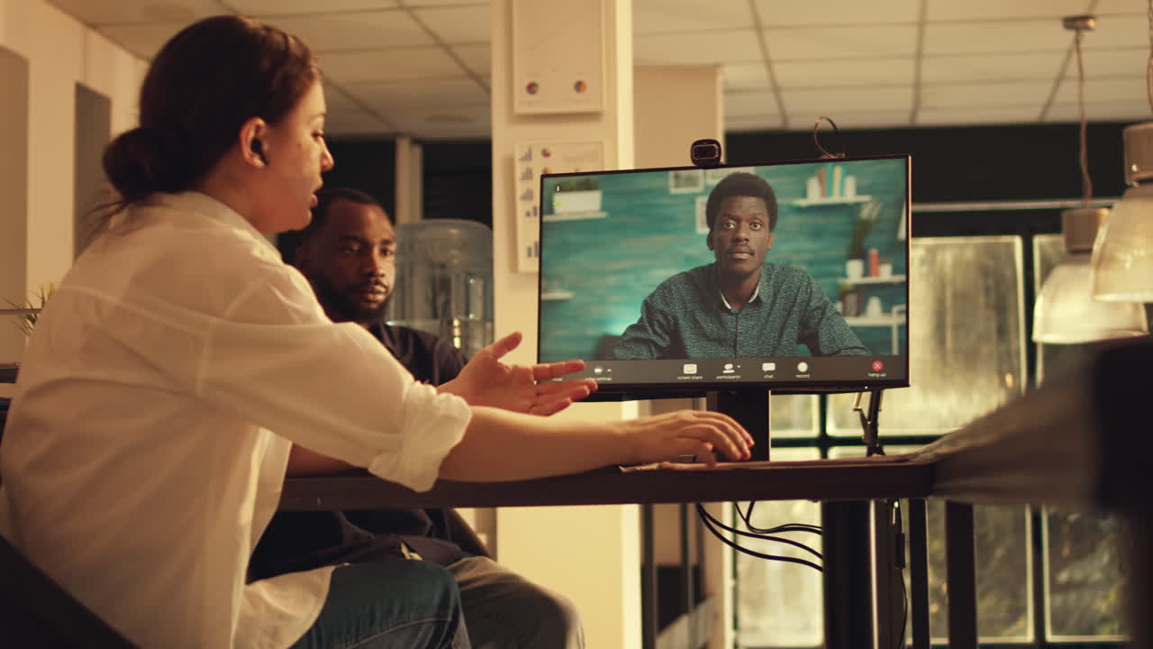 Freelancer talking to manager on online videocall