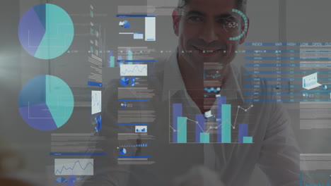 animación del procesamiento de datos financieros sobre diversas personas de negocios que trabajan en la oficina