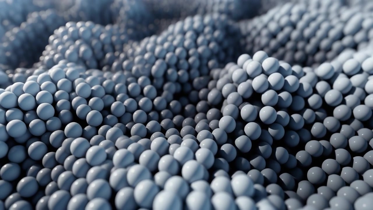 Animation 3D abstraite d'une surface de sphères ondulantes