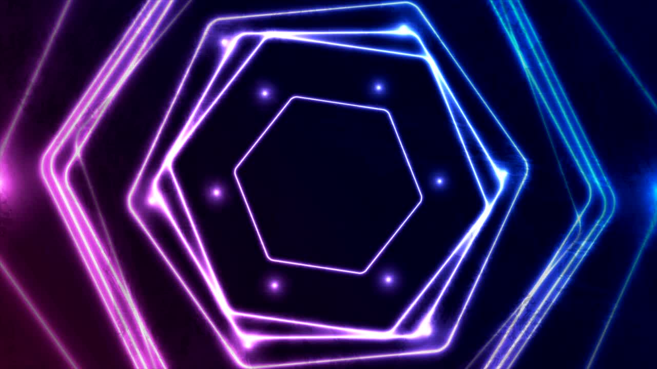 푸른 보라색 반이는 네온 육각형 추상적인 운동 배경