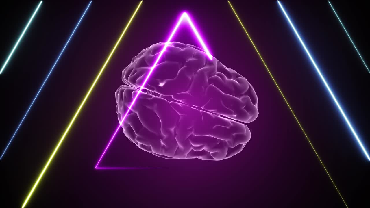 animación del cerebro 3d y efectos de neón, animación creativa. loopable infinito.