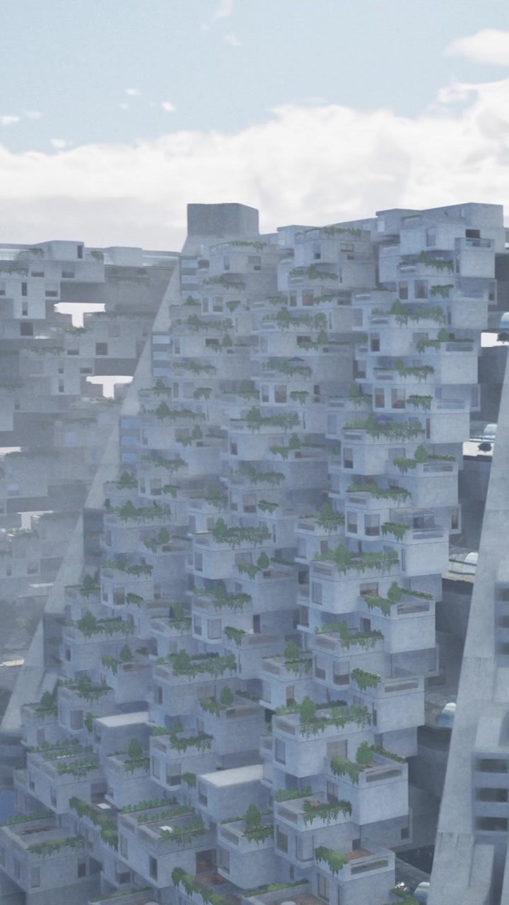 Edificios modernos con vegetación en un entorno urbano durante el día.