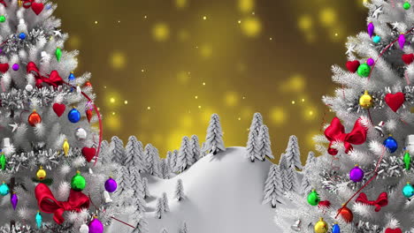Animation of christmas trees over yellow spots