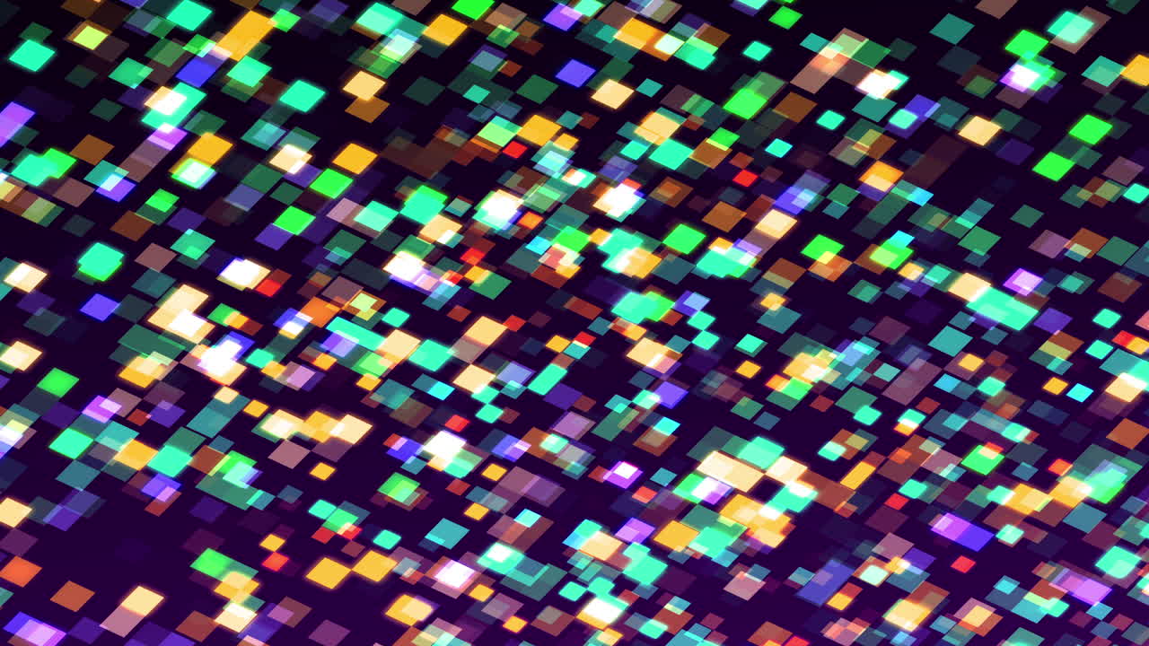 Randomly flickering colorful luminous blocks. Diagonal perspective