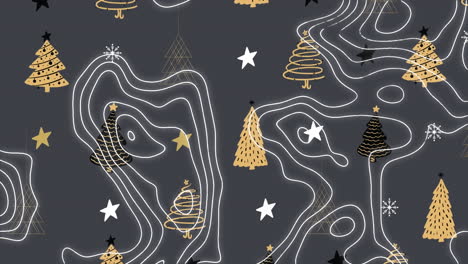 topography over christmas tree and stars icons in seamless pattern on grey background