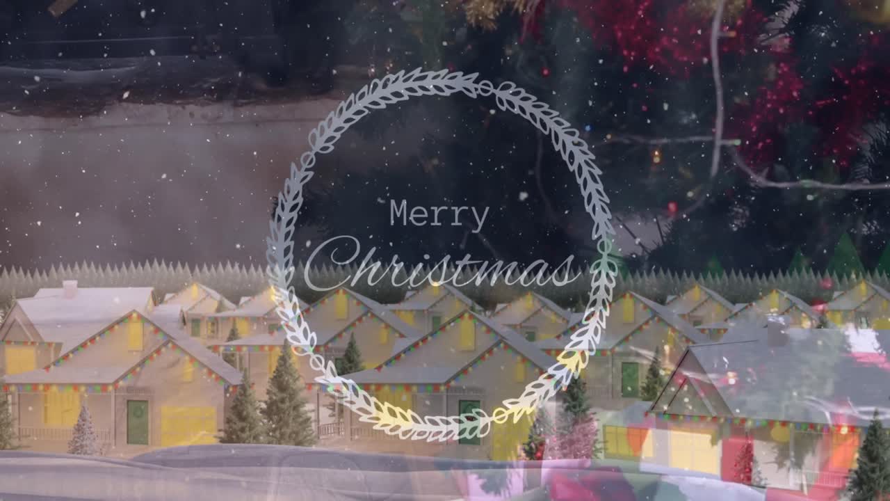 크리스마스 겨울 풍경 위에 눈이 떨어지는 애니메이션