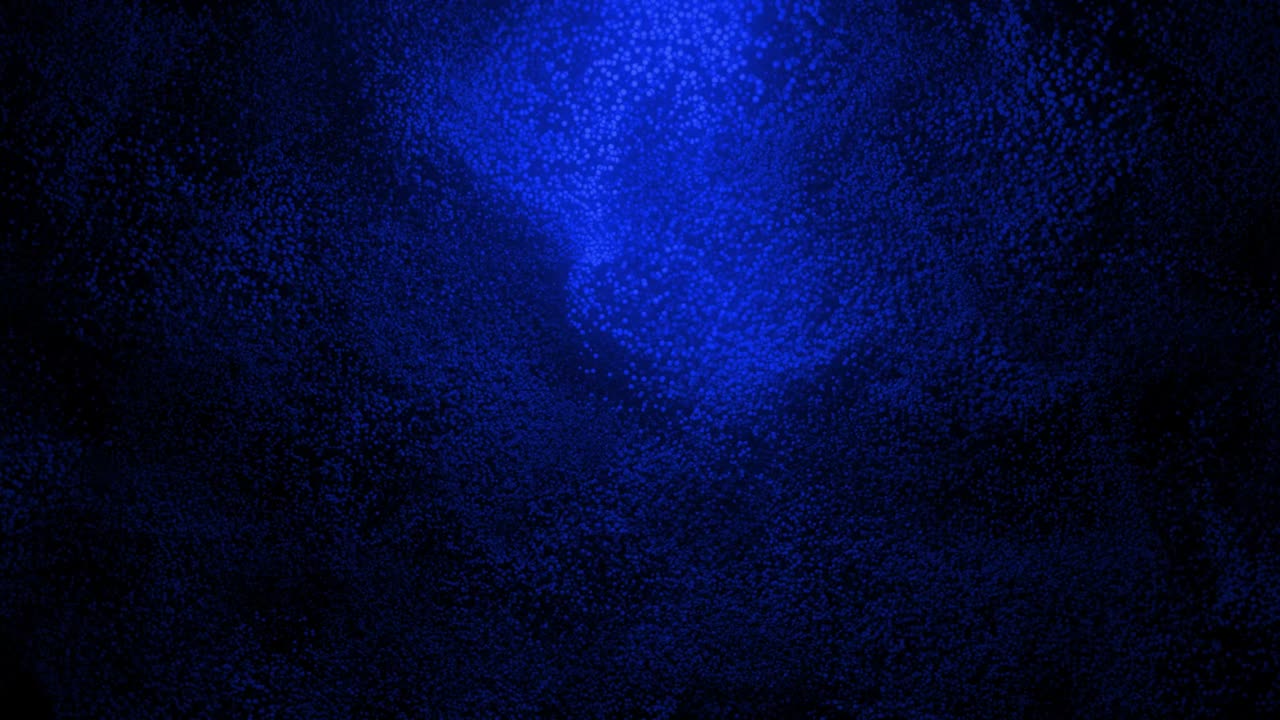 patrones abstractos de arena azul que se extienden sobre un fondo negro. nube de puntos azules girando en la oscuridad. datos virtuales. fondo de movimiento de bucle vj. animación 4k - render 3d
