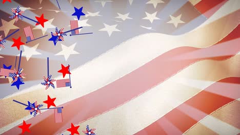animation of falling stars and flags over american flag