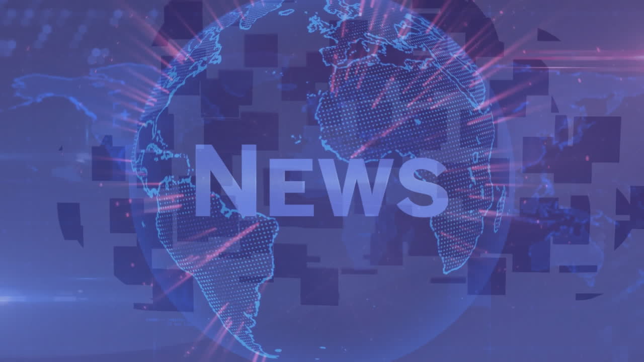 animation von nachrichtentext und globus über weltkarte