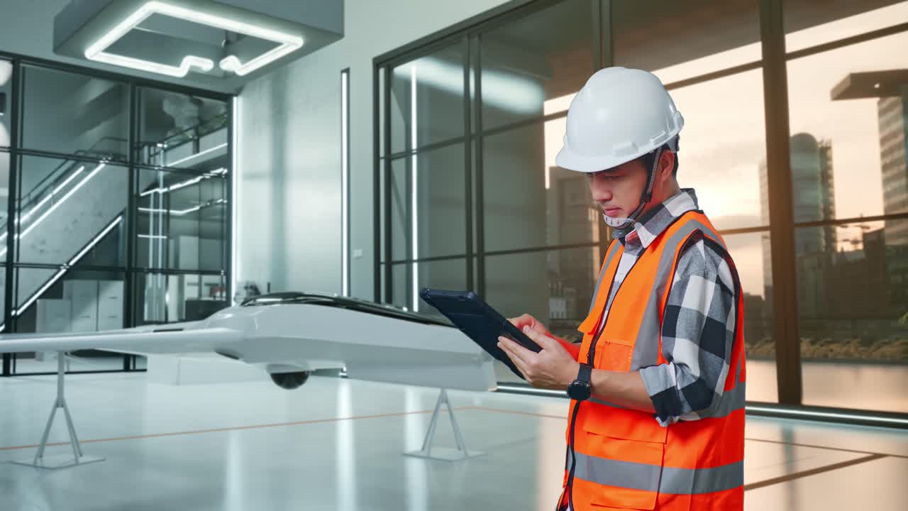 ingeniero trabajando en un proyecto de drones en un espacio de oficina moderno