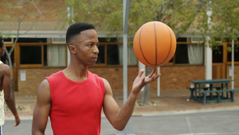 basketball player spinning ball on finger