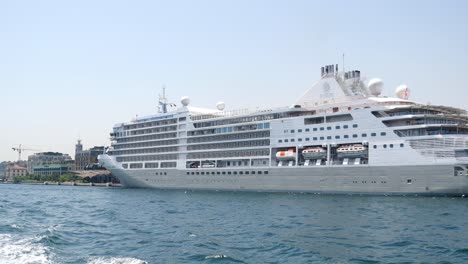 large cruise ship docked in port