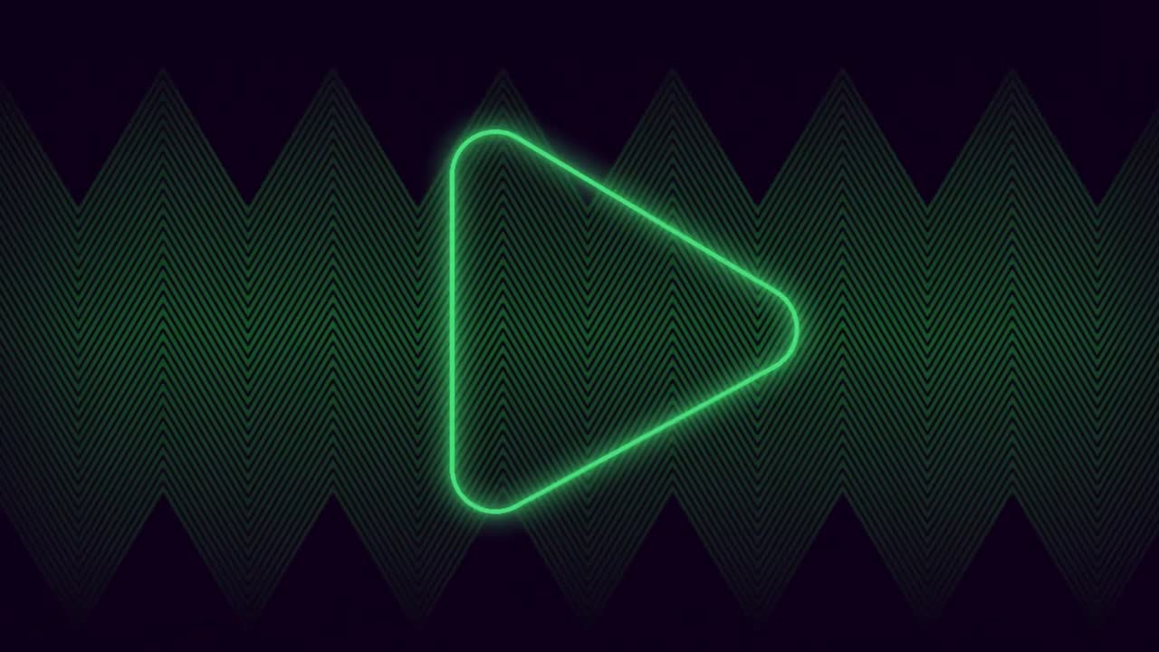 animación del símbolo del triángulo de juego verde, sobre líneas en zigzag verdes que se mueven en negro