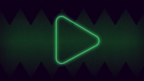 animación del símbolo del triángulo de juego verde, sobre líneas en zigzag verdes que se mueven en negro