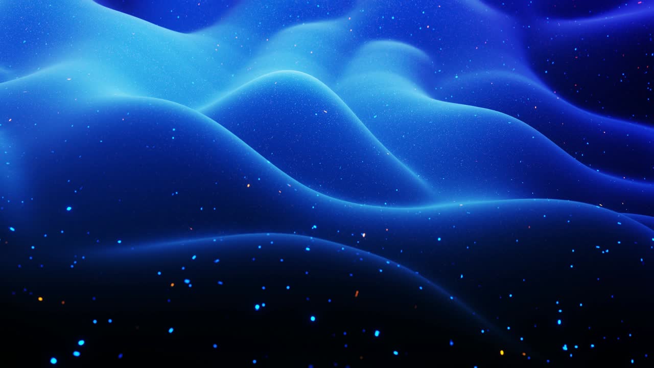 fantastical festive blue bg. Stylish abstract looped background, waves move on matt surface like landscape made of liquid blue wax with sparkles. Beautiful soft background with smooth animation 4k
