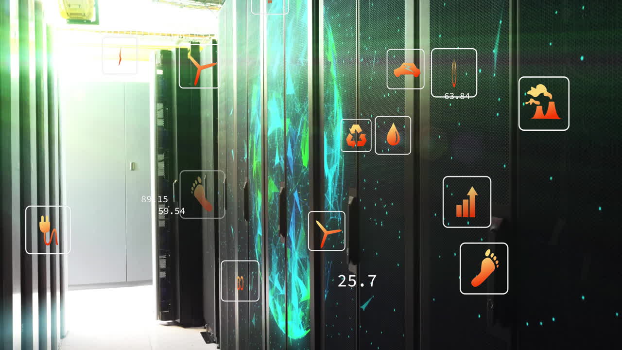 Animation of ecology icons over server room