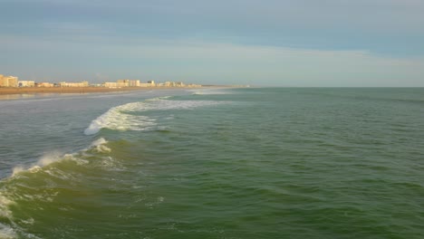 Panoramic-view-of-the-ocean-at-the-coastline-in-Saint-de-Monts,-Vendée,-France