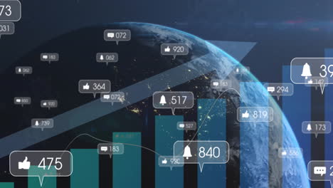 Animation-of-social-media-icons-and-statistical-data-processing-against-globe