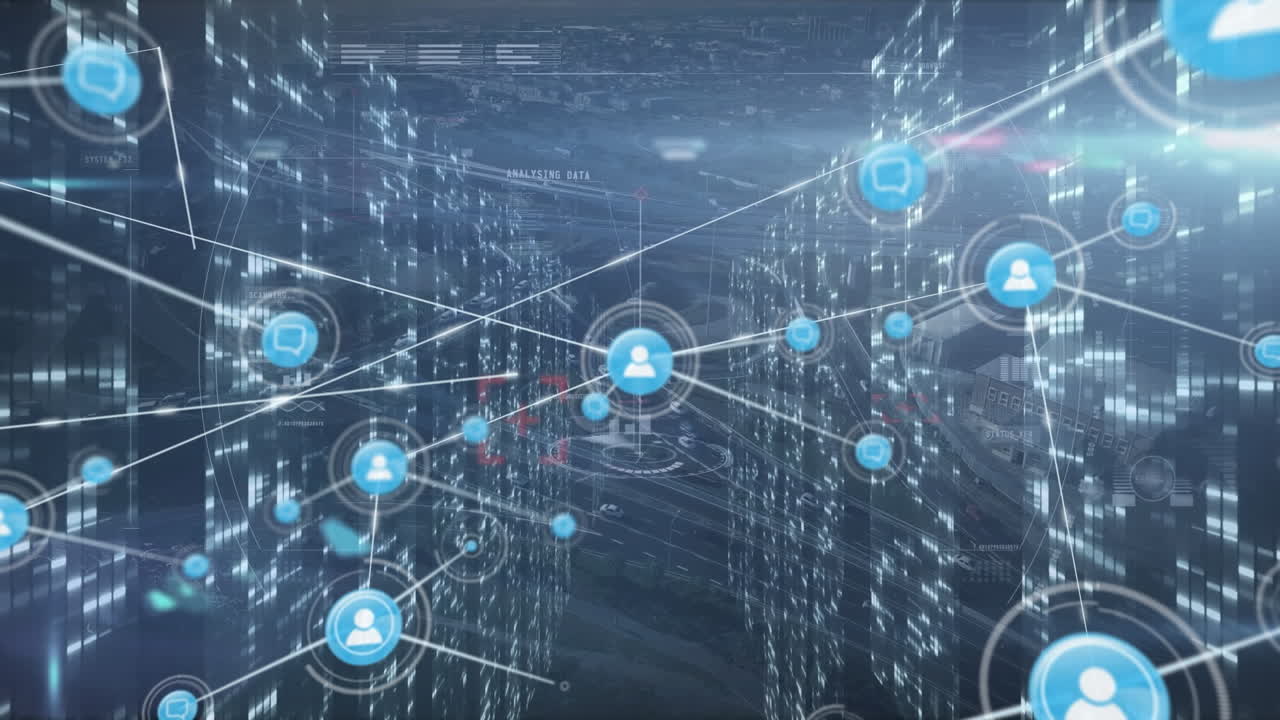 Animation of network of connections over moving columns