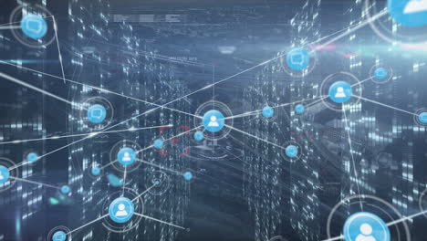 animazione della rete di connessioni su colonne mobili