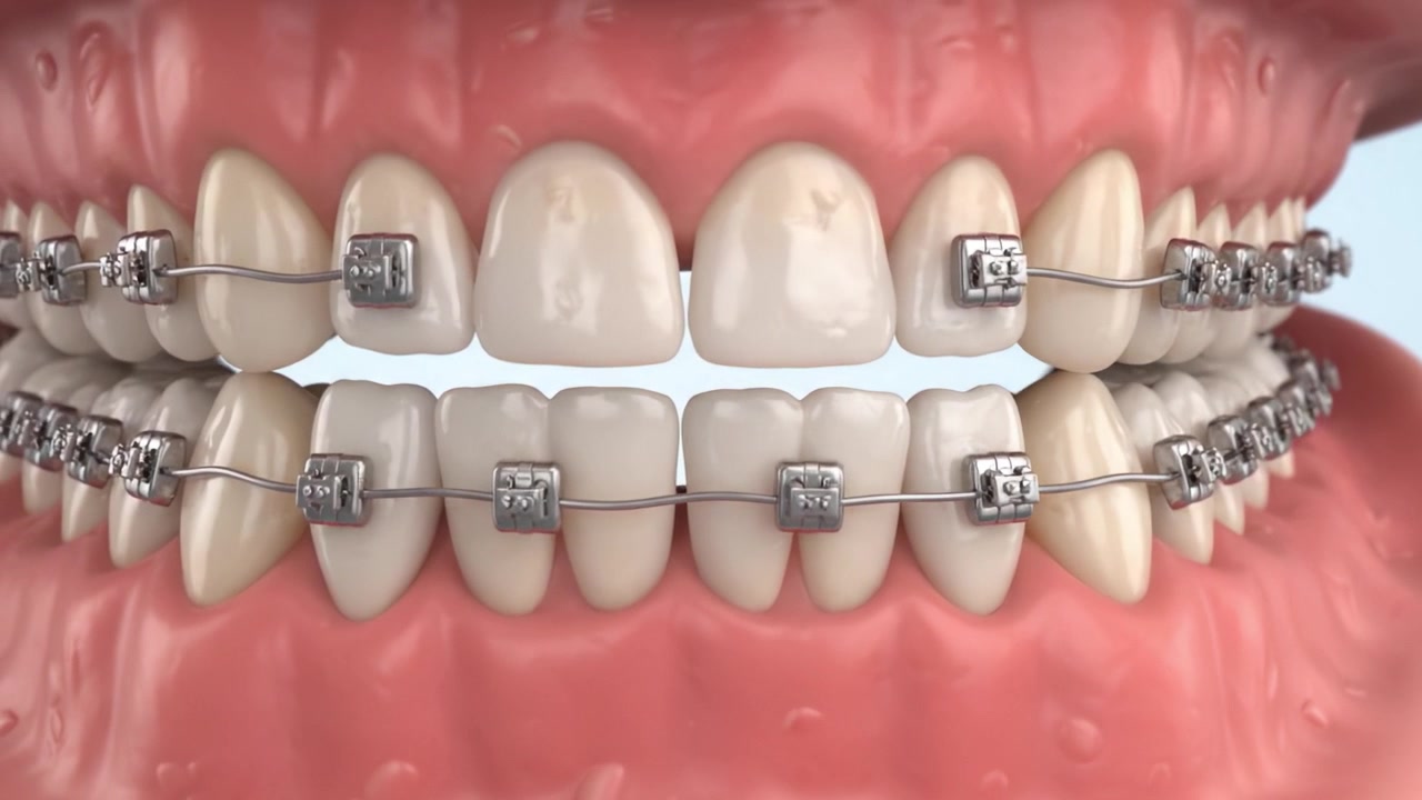 Detailed Examination of Human Teeth with Braces: An In-Depth Look at Orthodontic Treatment and Dental Alignment Progress from Initial to Final Stages