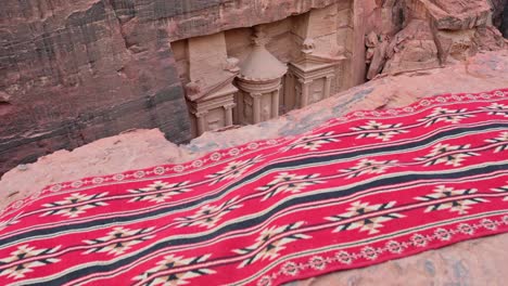 view from above, stunning view of al-khazneh (the treasury) one of the most elaborate temples in petra, a city of the nabatean kingdom, jordan