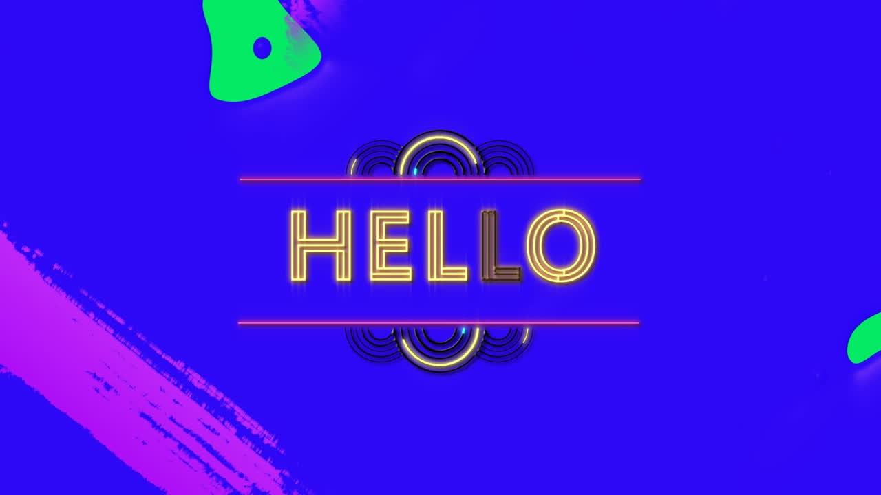 animación de formas que se mueven sobre el texto de hello