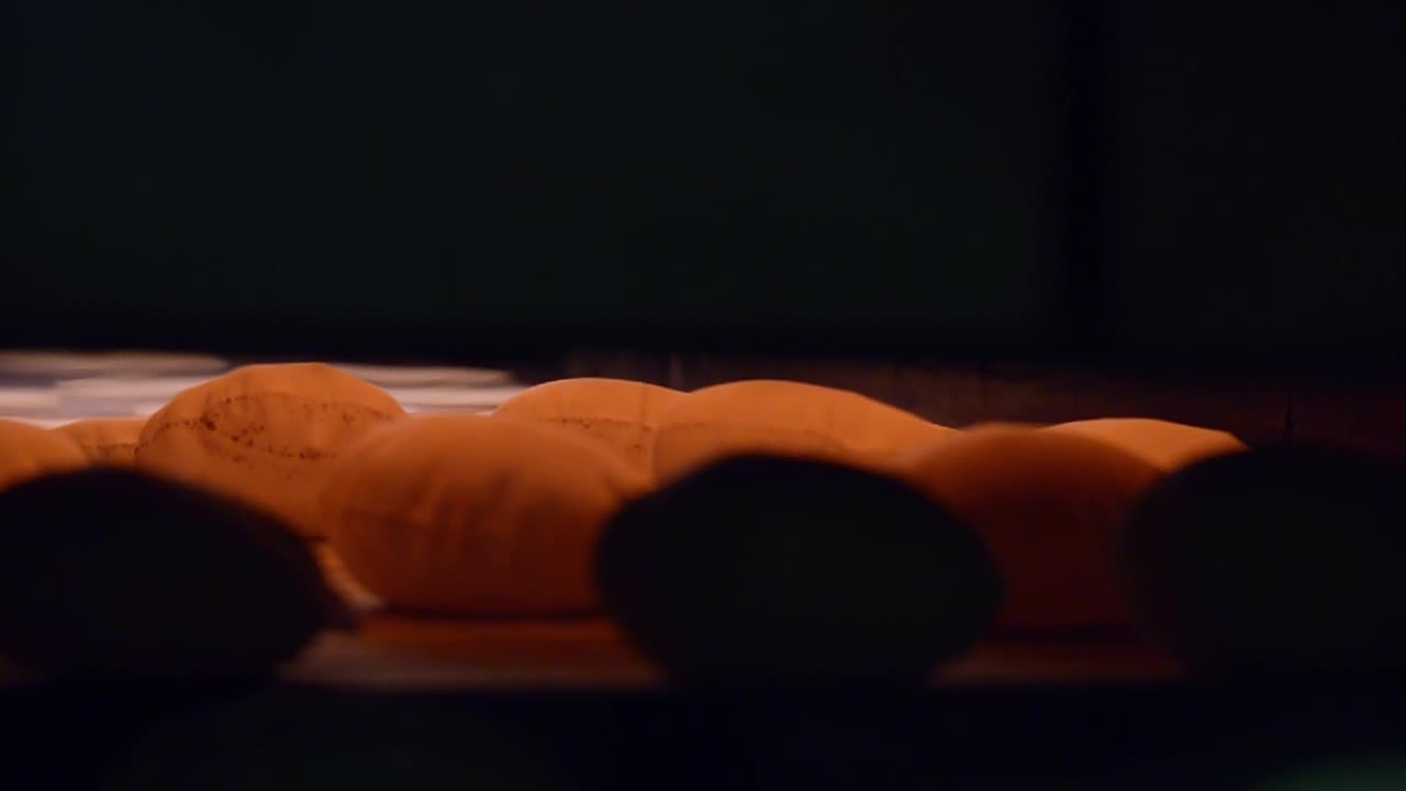 un ponche de pan caliente sale del horno industrial dentro de la fábrica de pan