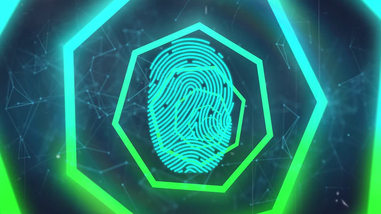 анимация неоновых геометрических форм по сети соединений