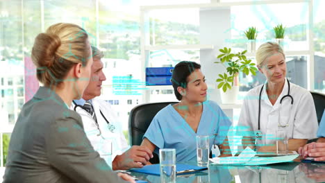 animation of data processing over diverse doctors at meeting