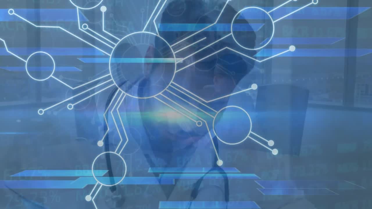 백인 남성 의사에 대한 데이터 처리 애니메이션