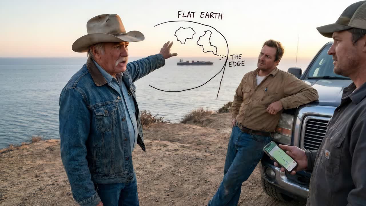 Uomini che discutono della cospirazione della Terra piatta