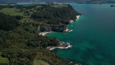 cinematic flight over coromandel peninsula limestone clifftops