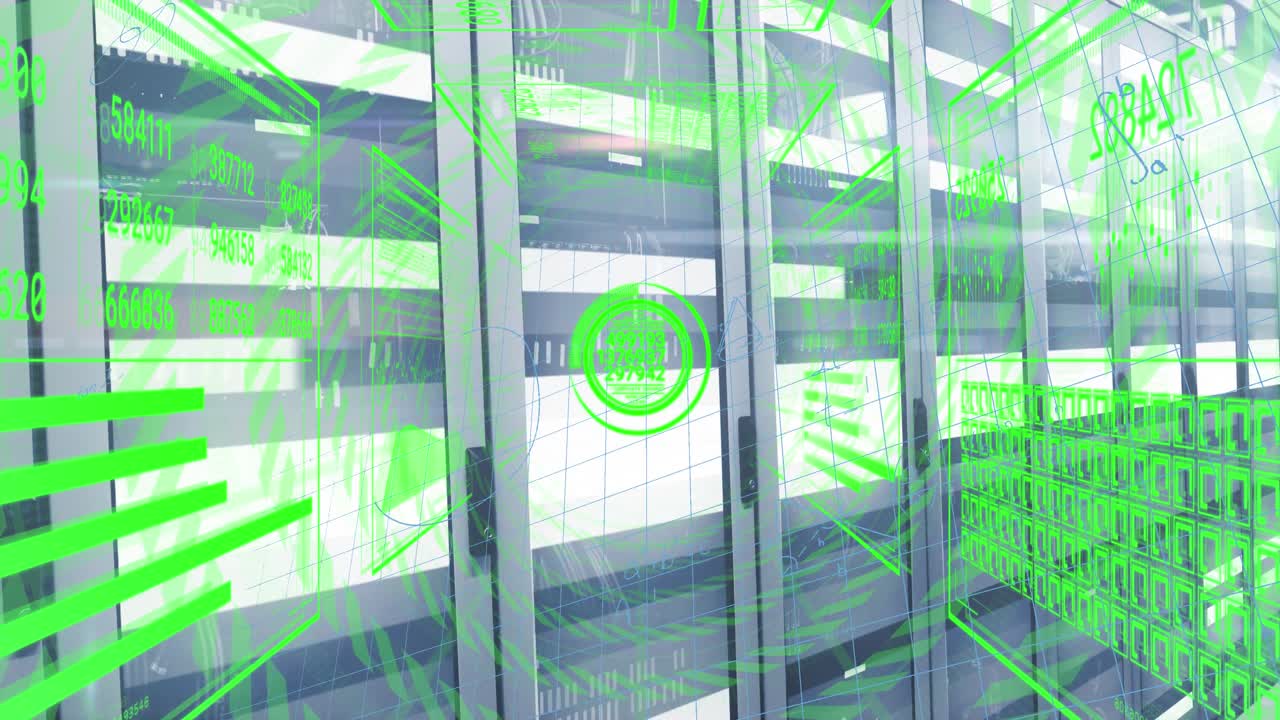 The animation shows a network of computer servers processing data