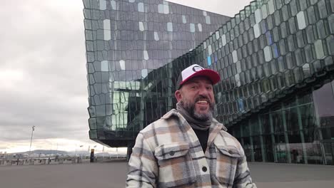 selfie at the building harpa in reykjavík