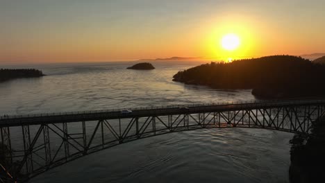 aerial view of deception pass connecting whidbey island and fidalgo island at sunset