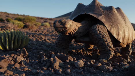 galapagos tortoise in volcanic landscape