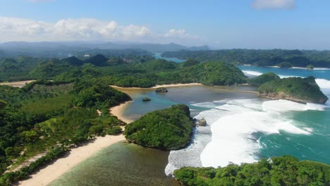 Idyllic-landscape-of-Asmara-beach,-East-Java-coast,-Indonesia,-aerial-view