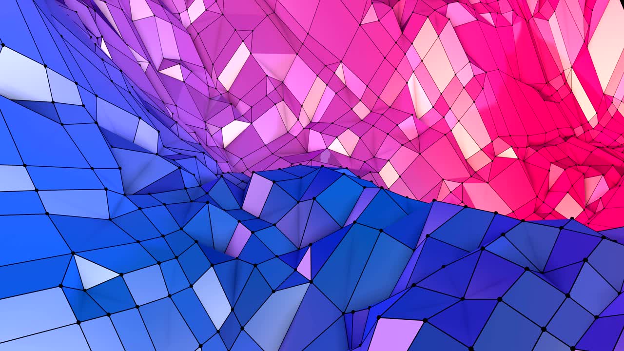 abstracto simple azul rojo baja poli superficie 3d como entorno vívido. fondo de movimiento poli bajo geométrico suave con polígonos rojos azules puros. fondo de bucle sin costuras 4k fullhd con gradiente azul rojo