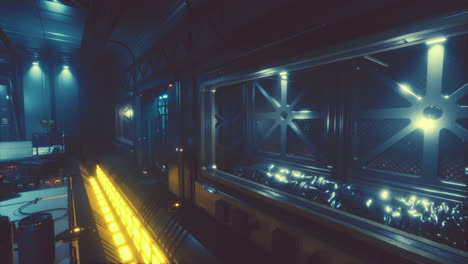 futuristic interior of spaceship corridor with light