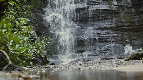 cascada corriendo en el fondo. sin movimiento de cámara.