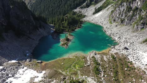 aerial drone view of watersprite lake in squamish bc, canada