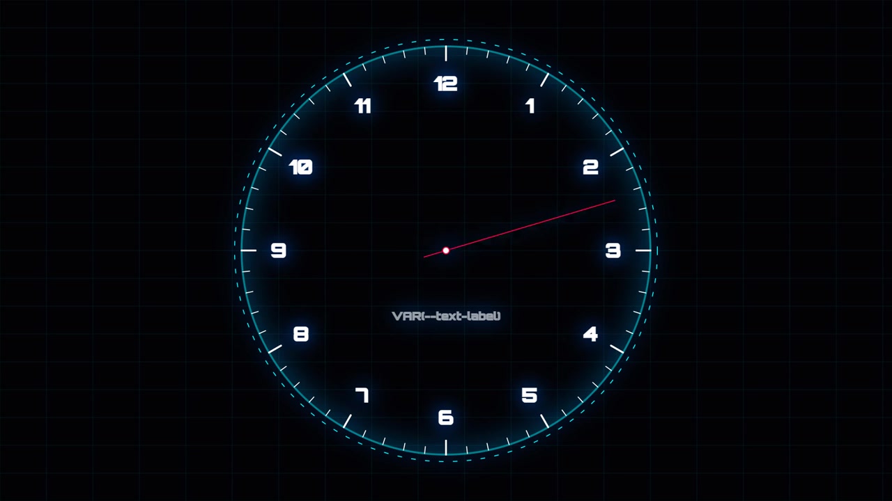 Futuristic Digital Clock Interface with Rotating Hands