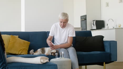 woman and dog at home