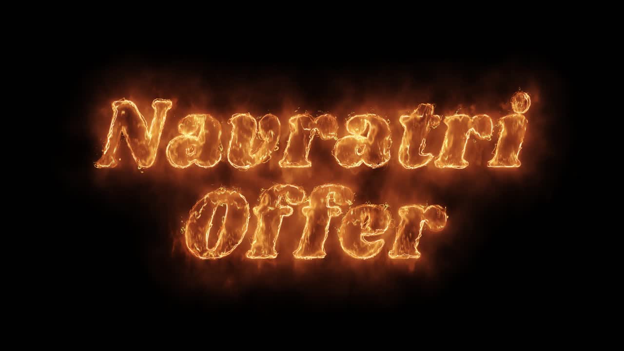 Navratri offer word hot animated burning realistic fire flame and smoke seamlessly loop animation on