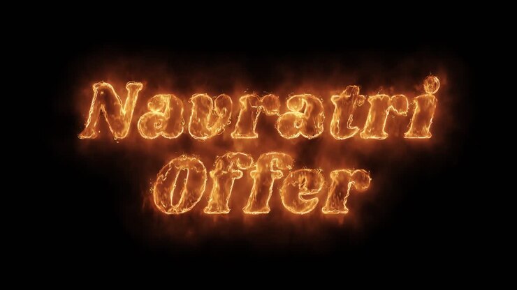 Navratri tilbud: Animeret tekst med realistisk brændende ildflamme og røg i en sømløs loop-animation