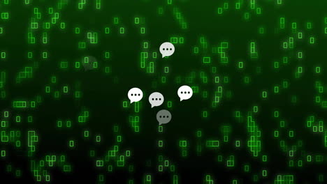 animación de burbujas de habla y códigos binarios sobre fondo verde